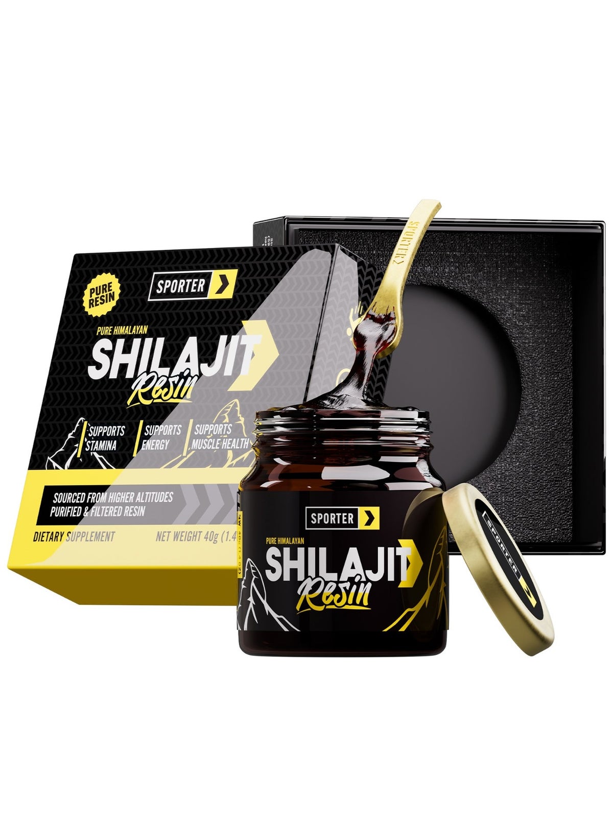 Sporter Pure Himalayan Shilajit Resin – 250mg per Serving, High Fulvic Acid, 40g Natural Dietary Supplement