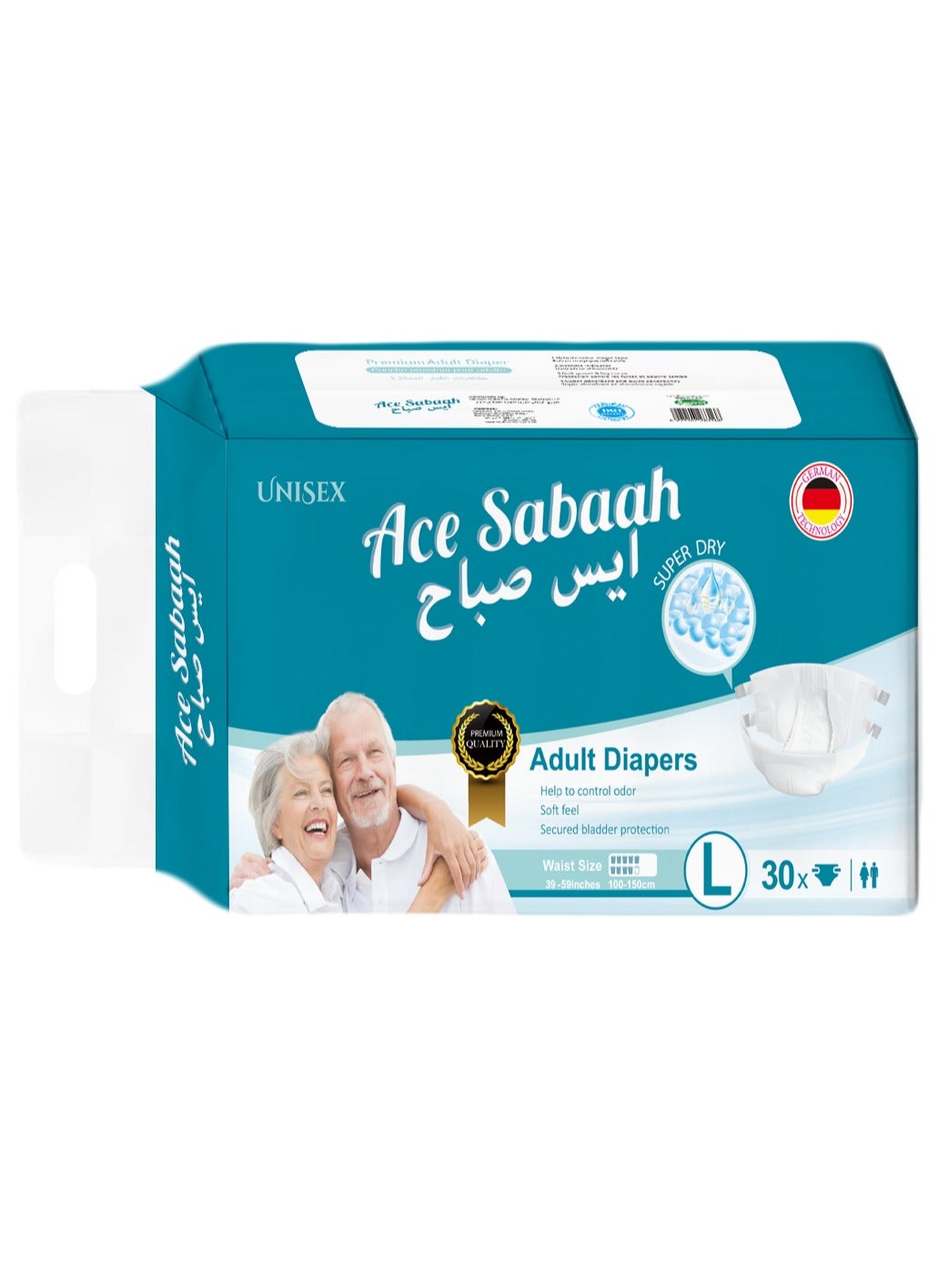 Super Dry Adult Diapers, Size Large, Soft Feel, Pack Of 30, Waist Size 39-59 Inches, 100-150Cm