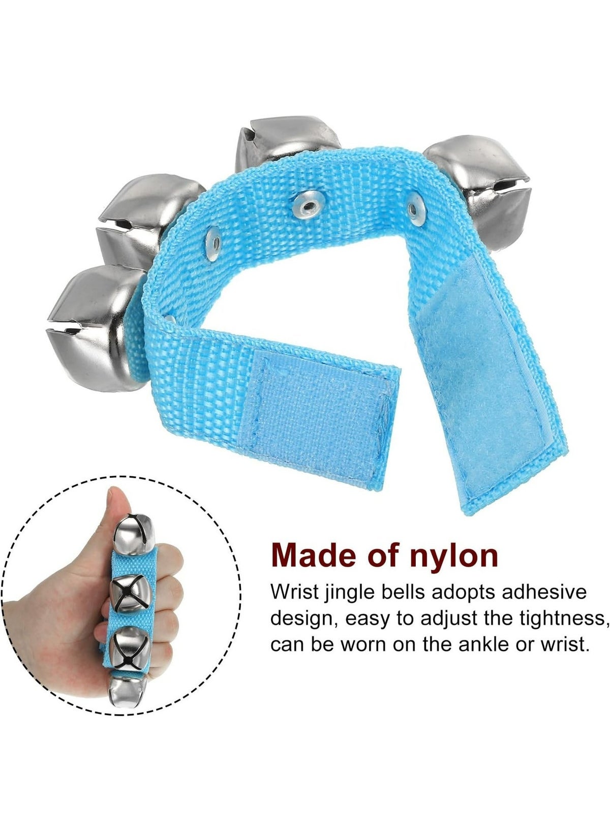 Adjustable Nylon Wrist Jingle Bells for Children - Blue - Image 6