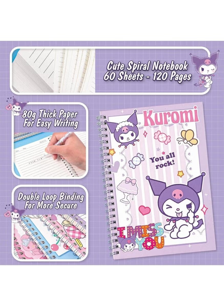 Cute Kuromi Anime School Supplies Set, Kawaii Stationery Set for Girls, Purple Rollerball Pens, Pencil Case, Notebook, Sticky Notes - Image 2