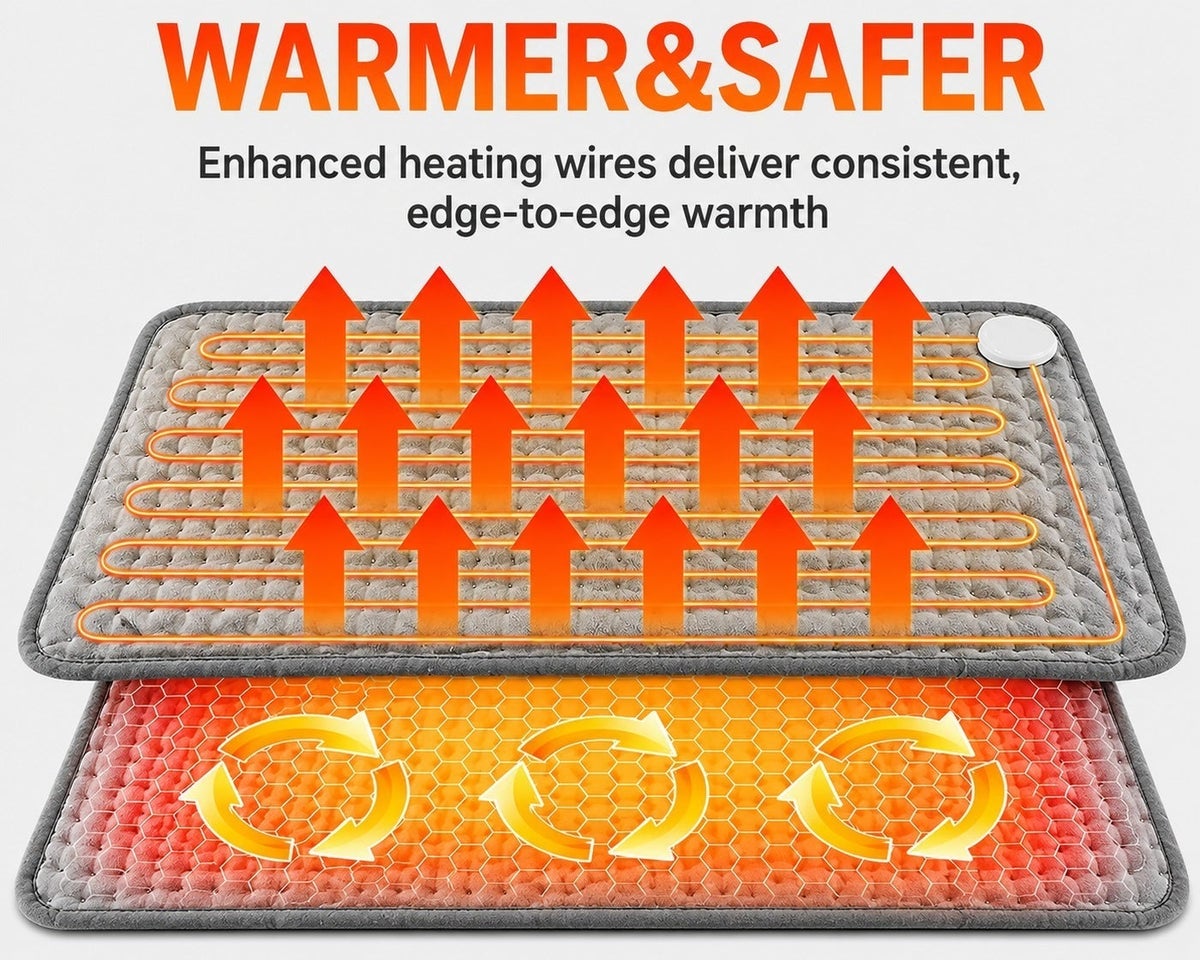 Electric Heating Pad with Digital Controller, Adjustable Temperature Soft Washab