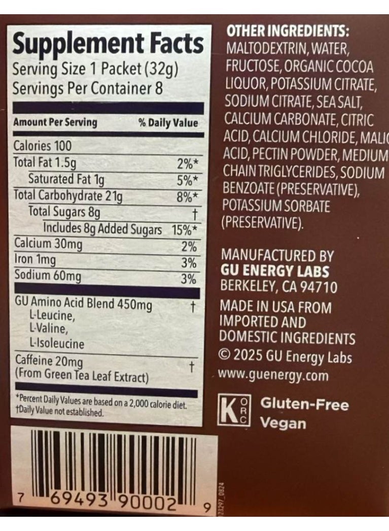 Chocolate Outrage Naturally Flavored, Energy Gel, 8 Packets each 1.1 oz (32g) - Image 2