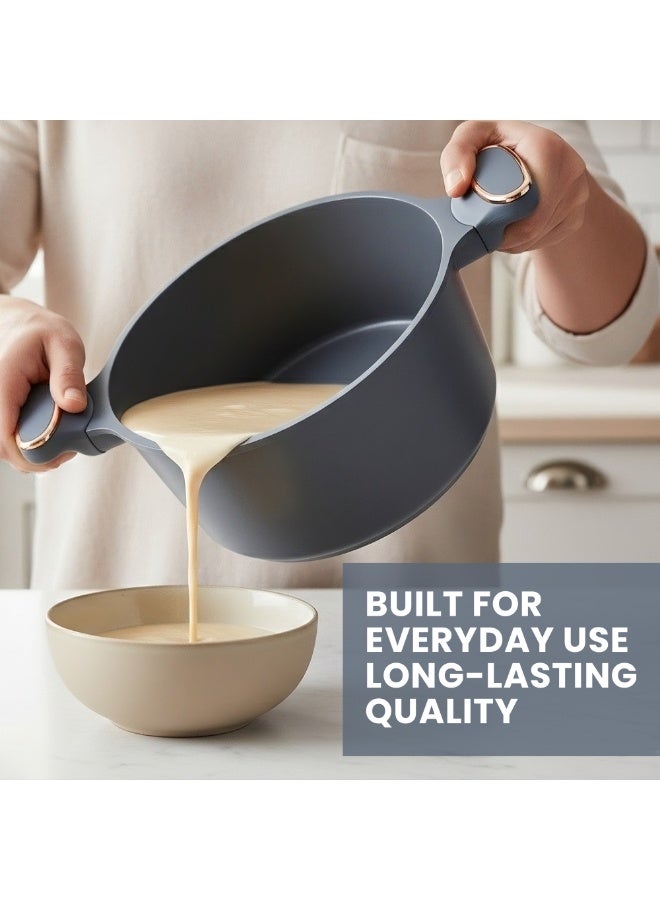 Non Stick Induction With Glass Lid Premium Aluminum Cast Large 24 cm (4.2L) Double Layer BPA,FDA Certificated Nonstick Coating Stockpot Cookware - Image 5