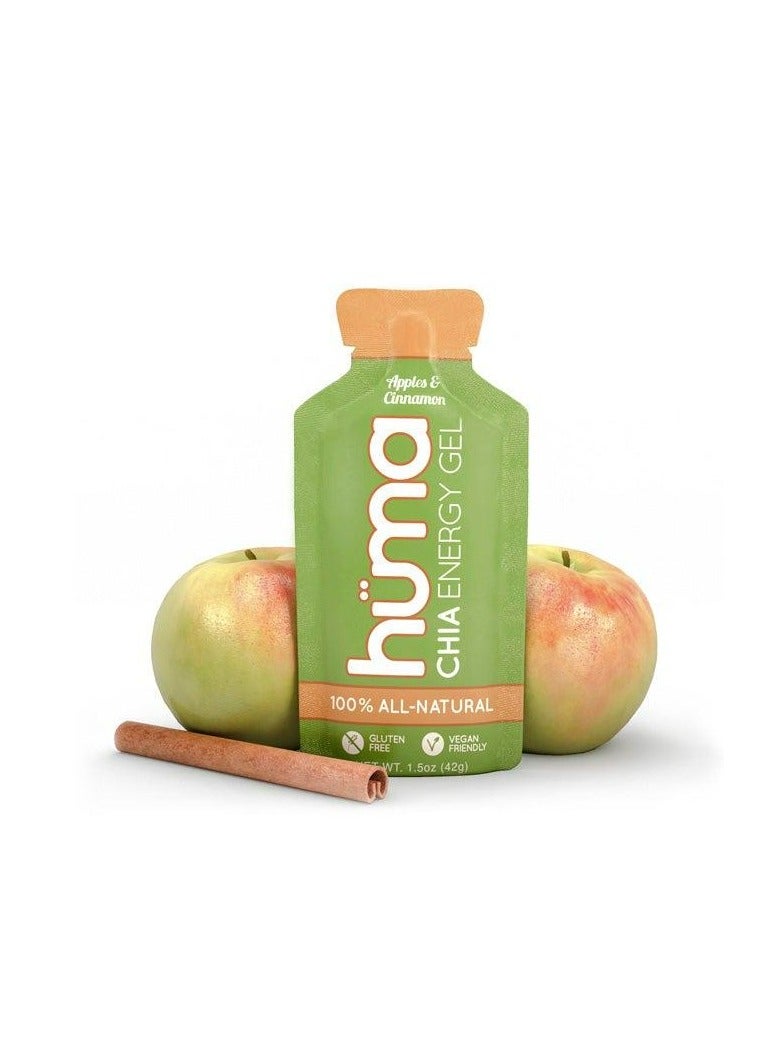 Huma Energy Gel Apple and Cinnamon 9 count X 42g 22gr Carbs 105mg Sodium 100% All Natural Vegan Gluten Free Caffeine Free No Stomach Problems Great Taste Easy Digestion - Pack of 9