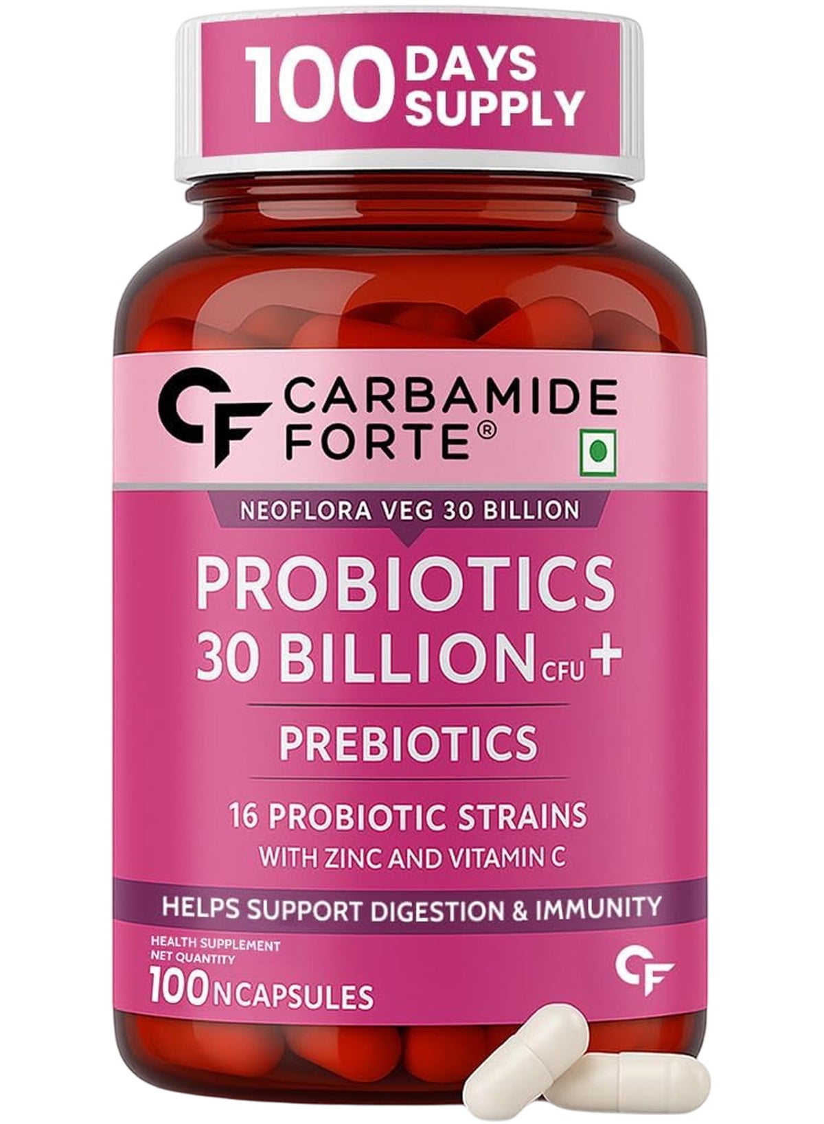 Carbamide Forte Probiotics Supplement 30 Billion for Women & Men - 100 Veg Capsules