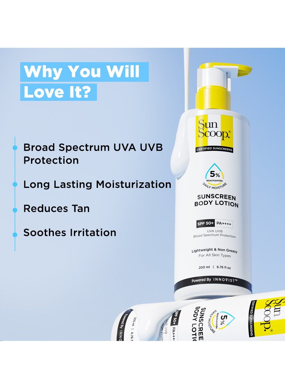 5% Niacinamide Daily Moisture Sunscreen Body Lotion SPF 50+ PA++++ | 24-Hours Moisturization | Reduces Pigmentation | Smoothens the Skin (200ml) - Image 4