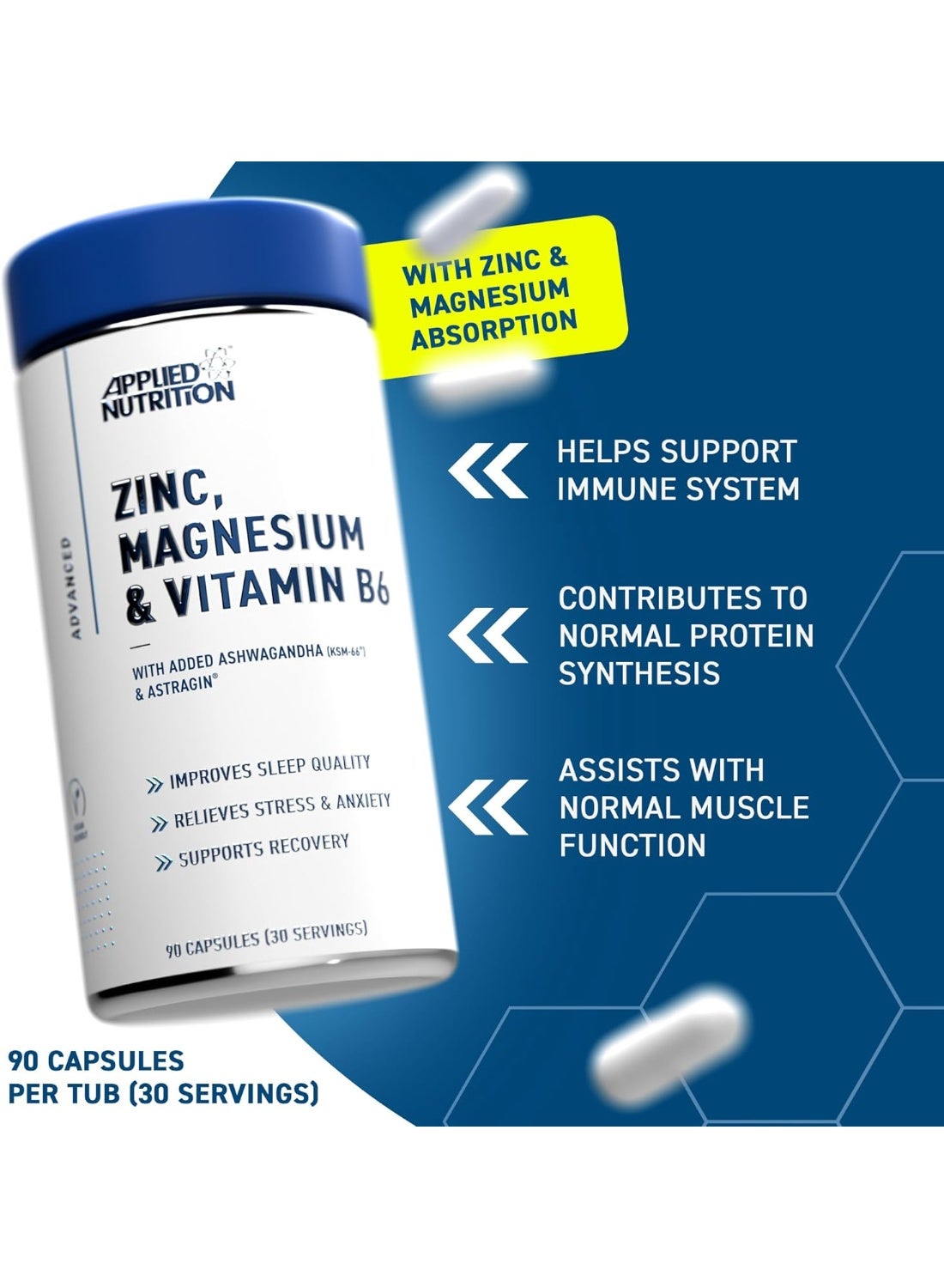 ZMA 90 Caps | Zinc + Magnesium + B6 | Sleep Support, Muscle Recovery & Testosterone Boost | Vegan Friendly - Image 2