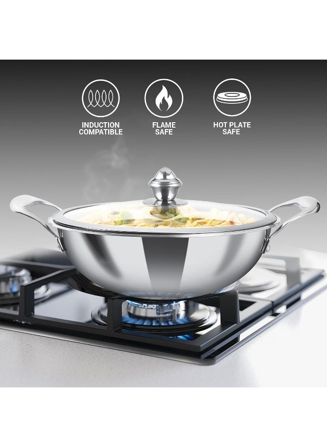 Pro Cook Triply Stainless Steel Kadhai 24 cm (2.9L)– Triply Hexa Tech Honey-Comb Nonstick Kadhai with Glass Lid, 3-Layer Cookware, Induction & Gas Stove Compatible, Easy to Clean – Silver - Image 2