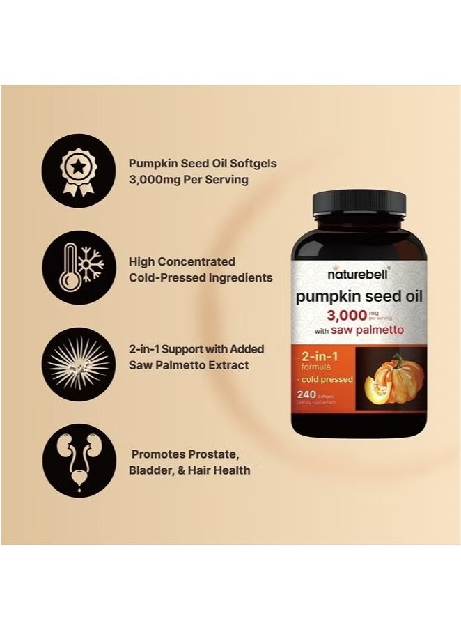 Pumpkin Seed Oil 3,000mg Per Serving with Saw Palmetto, 240 Softgels - Image 3
