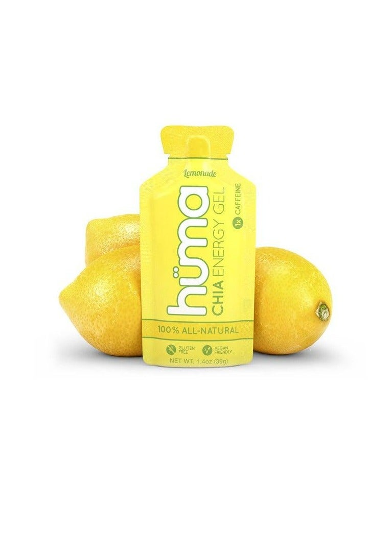 Huma Chia Energy Gel Lemonade 9 count X 39g 22gr Carbs 105mg Sodium 1x Caffeine 25mg Caffeine 100% All Natural Vegan Gluten Free No Stomach Problems Great Taste Easy Digestion - Pack of 9