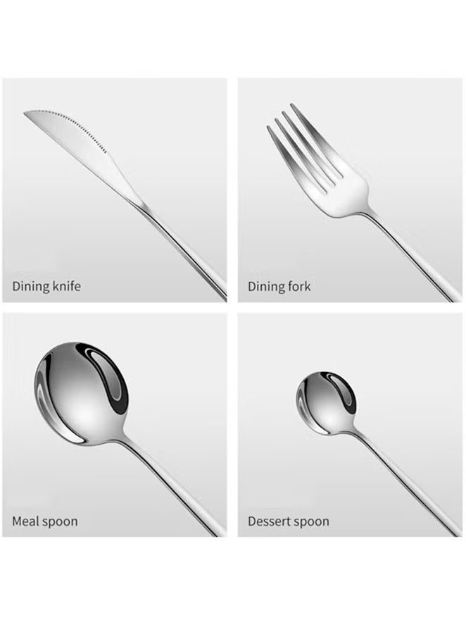 30 Piece Stainless Steel Knife Fork Spoon Full Set Silver for Home Office Restaurant Hotel, Include Spoons, Fork, Knife,Coffee spoon,Mirror Finish, Dishwasher Safe,Cutlery Set - Image 3