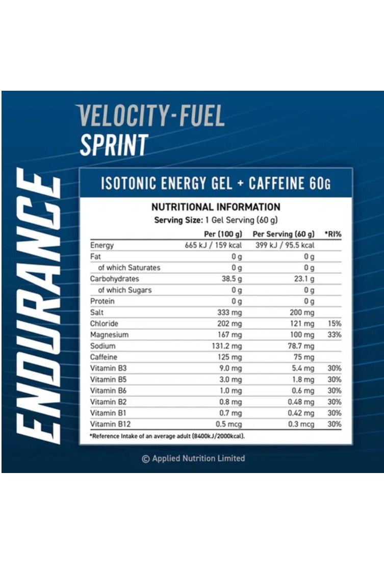 Velocity-Fuel Sprint Isotonic Energy Gel with Caffeine, Blackcurrant Flavor, 60g, Fast-Absorbing Carbs, Electrolytes, B-Vitamins, Zero Sugar - Image 2
