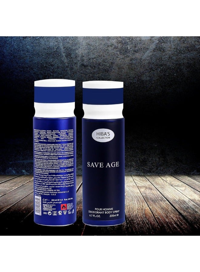 HIBA'S COLLECTION Save Age Pour Homme Deodorant Body Spray - 6.7 Fl. Oz. (200ml) | Timeless & Sophisticated Masculine Scent | Long-Lasting Freshness & Odor Control - Image 4
