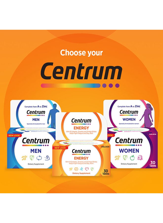 Centrum Energy Multivitamin with Ginseng and Gingko Biloba 30 Tablets