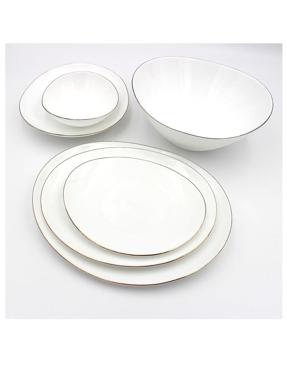 Houzi 20 Pcs Gold line Opal ware Dinner set 6 x dinner plate 6 x dessert plate 6 x bowl 1 x serving bowl 1 x serving plate