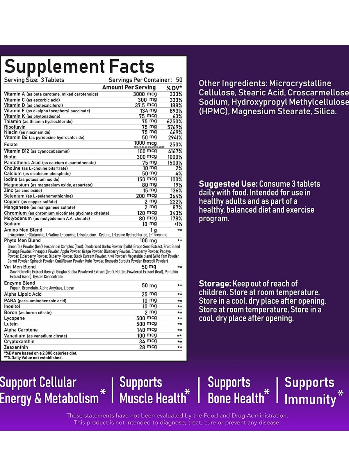 High Potency Multivitamin for Active Men Muscle Health Support Immune Support En