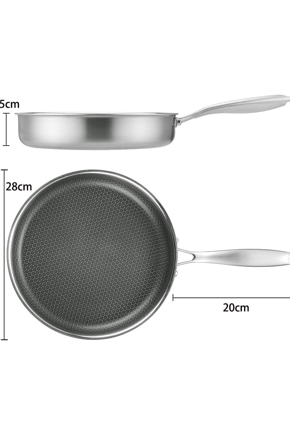 Stainless Steel Frying Pan with Lid 28cm, Wok Pan Hybrid Tech Sauté Pans Nonstick, Skillet, PFOA Free,(Dishwasher/Induction/Gas/Electric - Image 6