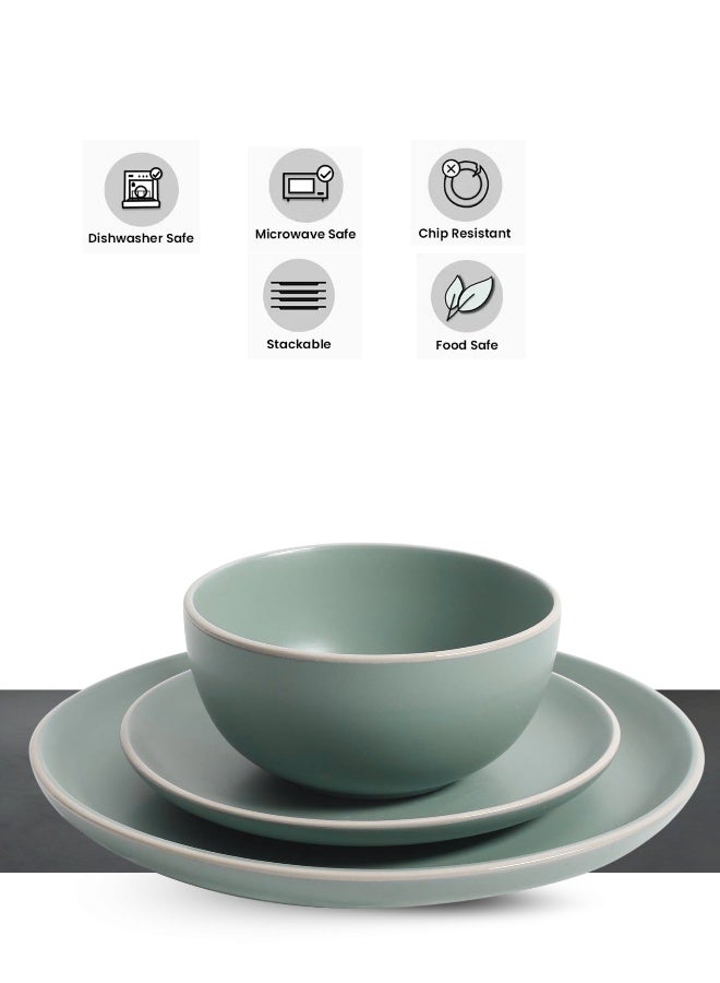 18-Piece Stoneware Dinner Set Plates, Dishes, Bowls, Serves 6 Green - Image 3