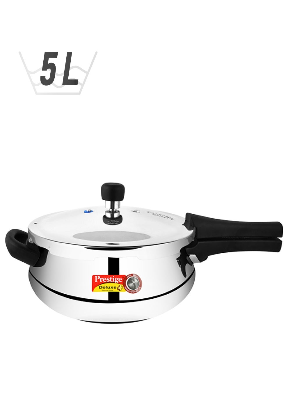 Deluxe Plus Junior Handi Aluminium Pressure Cooker With Lid, Dishwasher Safe & Induction Safe Silver 5Liters