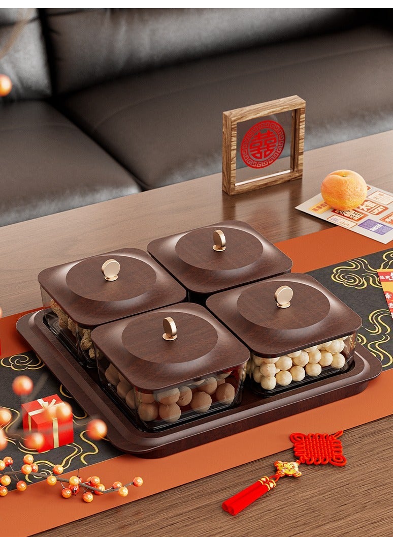 Wood grain fruit plate, nuts container dried fruit nut candy plate Candy Nuts Cookies Chips Party - Image 5