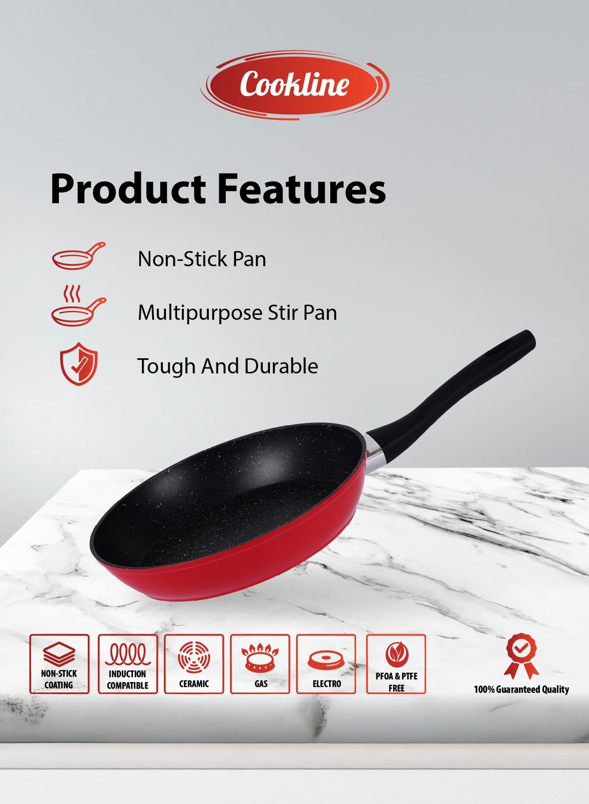 Forged Aluminum Nonstick Fry Pan with Induction Bottom – 24cm, Black with White