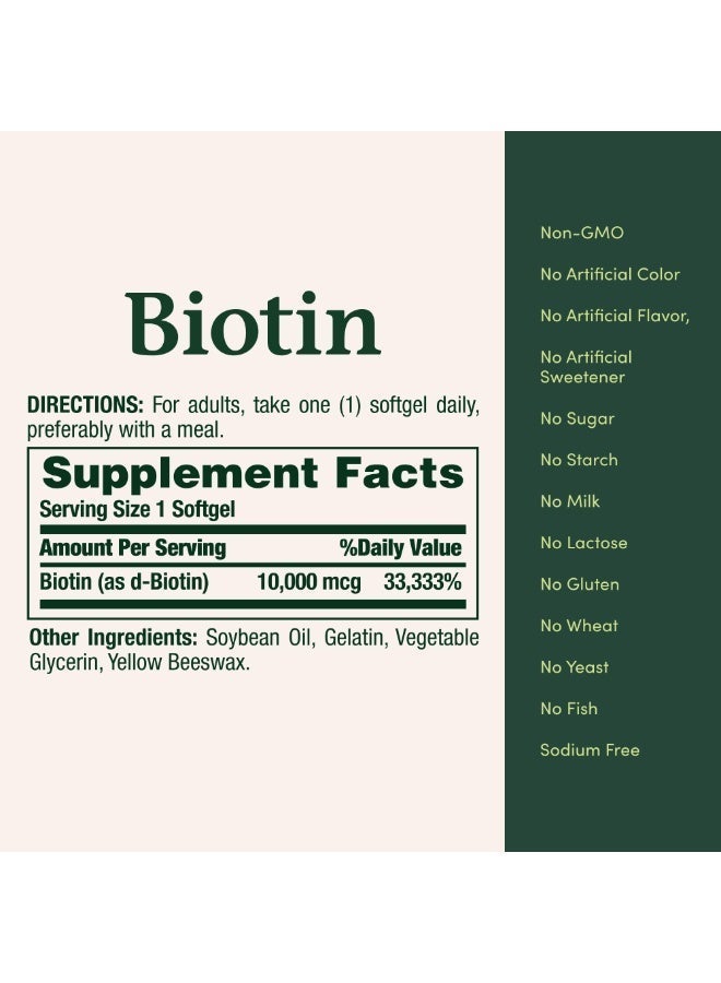 Nature's Bounty Biotin 10,000 mcg – Vitamin B Supplement for Daily Beauty Nutrition – 250 Softgels - Image 6