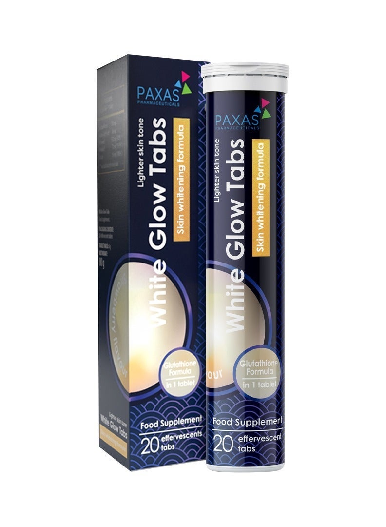 White Glow Tabs, Effervescent Tablets (20 Tablets) | Glutathione & Vitamin C Formula | Skin Brightening Support | Strawberry Flavour