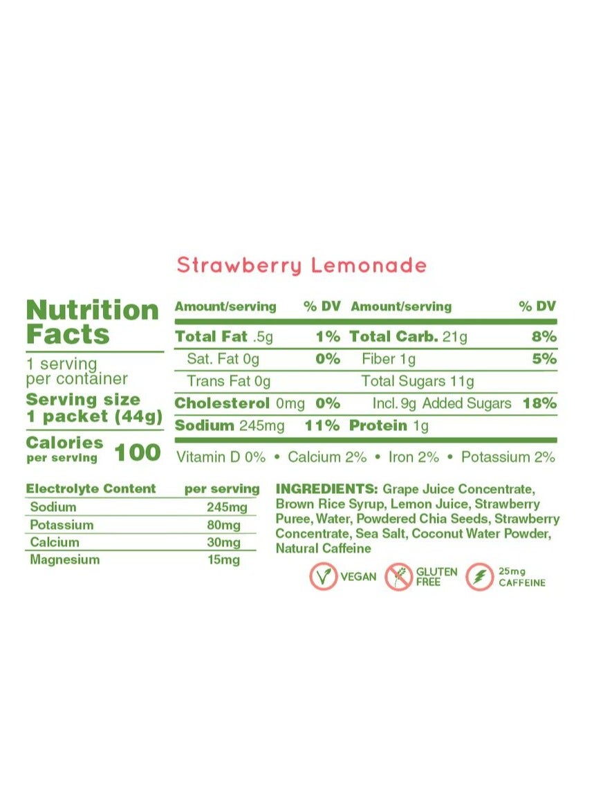Huma Chia Energy Gel Plus Strawberry Lemonade 9 count x 44g 21gr Carbs 245mg Sodium 1x Caffeine 25mg 2x Electrolytes All Natural Vegan Gluten Free No Stomach Problems - Pack of 9 - Image 2