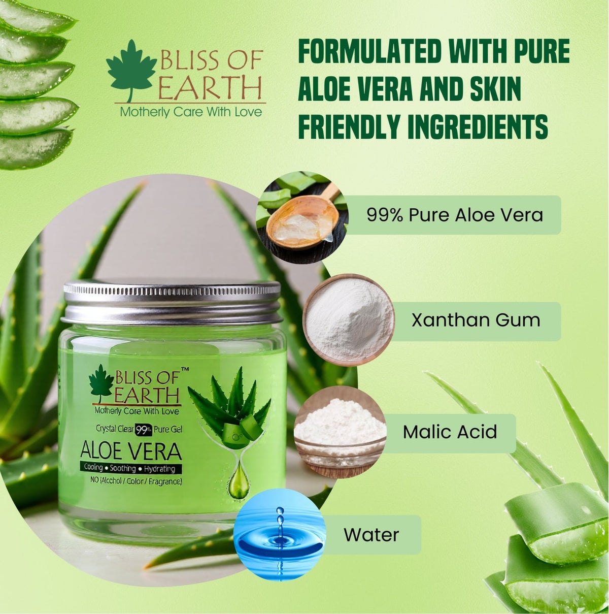 Bliss of Earth 99% Pure Aloe Vera Gel For Hair & Face, Crystal Clear Aloe Gel, 2