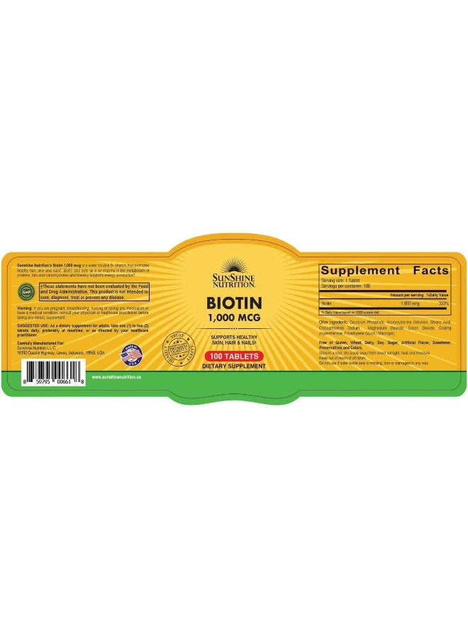 Biotin 1000 Mcg 100 Tabs - Image 2