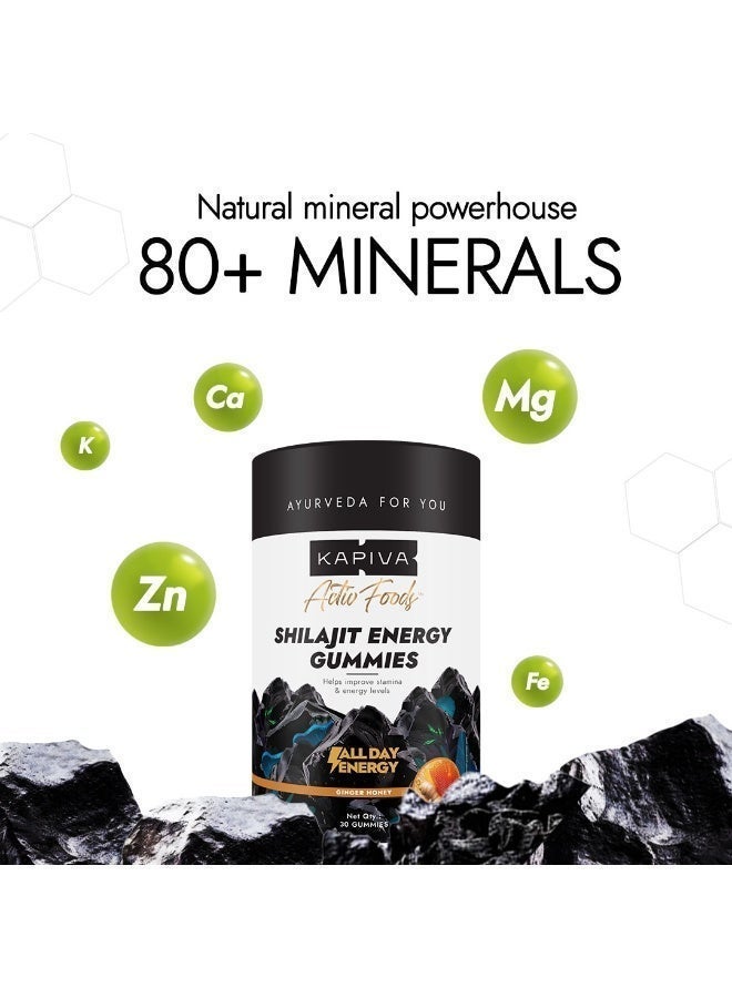 Kapiva Himalayan Shilajit Energy Gummies with Ashwagandha | Ginger Honey Flavor 