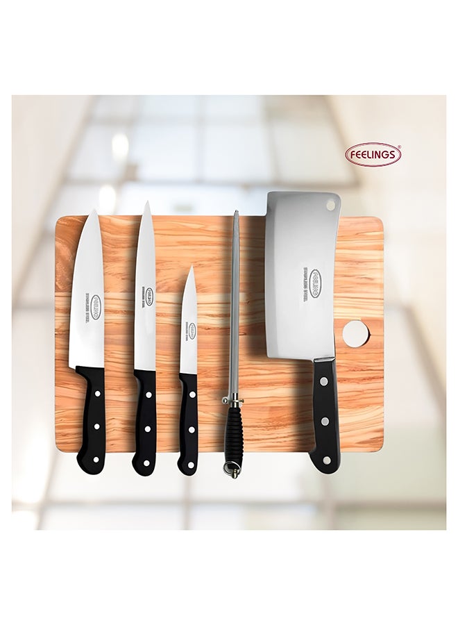5 Piece Knife set With Cutting Board Black 21X4X34cm - Image 4
