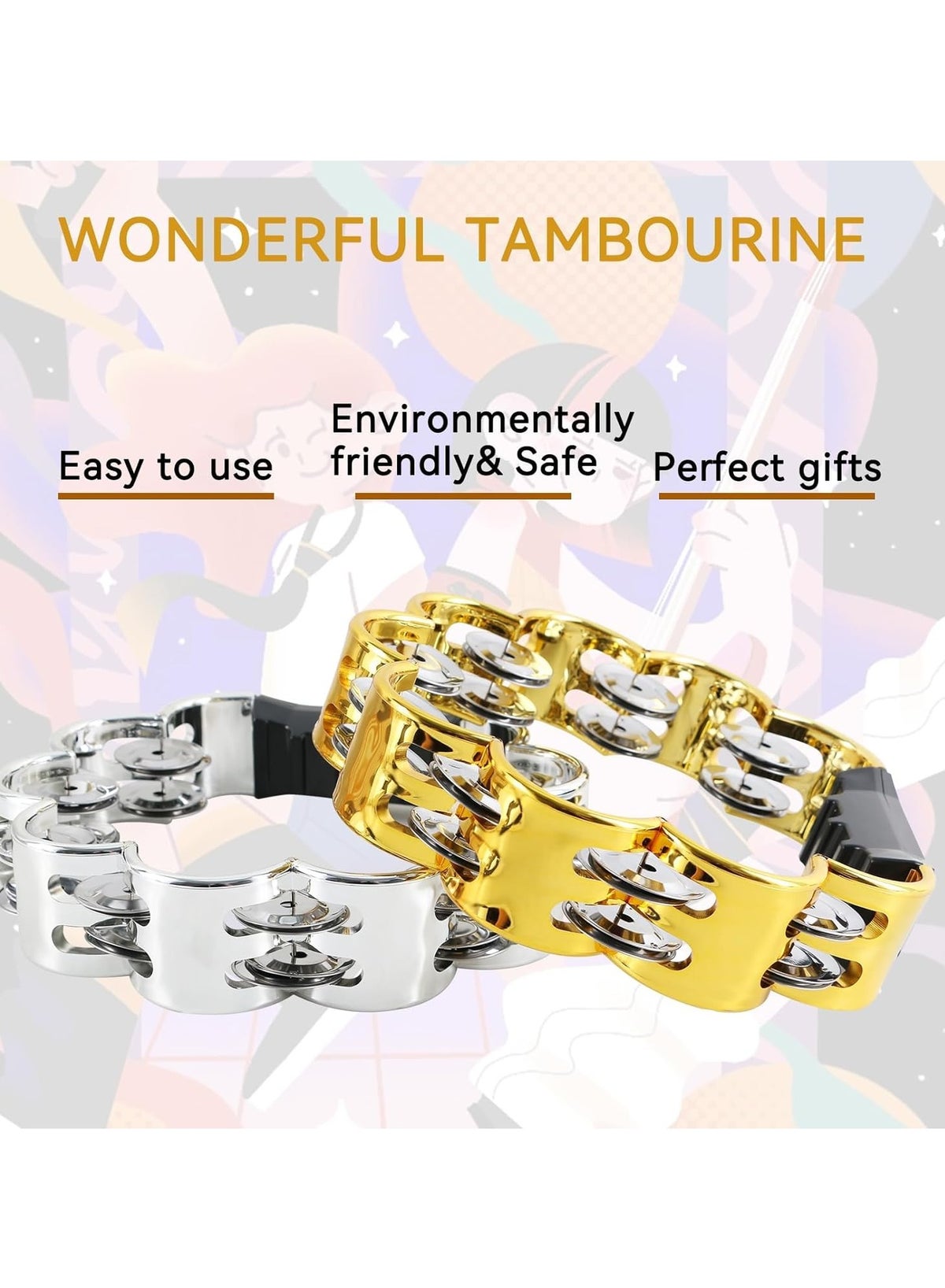 Tambourine Metal Jingles Hand Held Percussion Hand Drum Double Row Metal Jingles Hand Bell Performance Level Handheld Percussion Flower Tambourine and Egg Shakers for Kids Adults KTV Party - Image 2