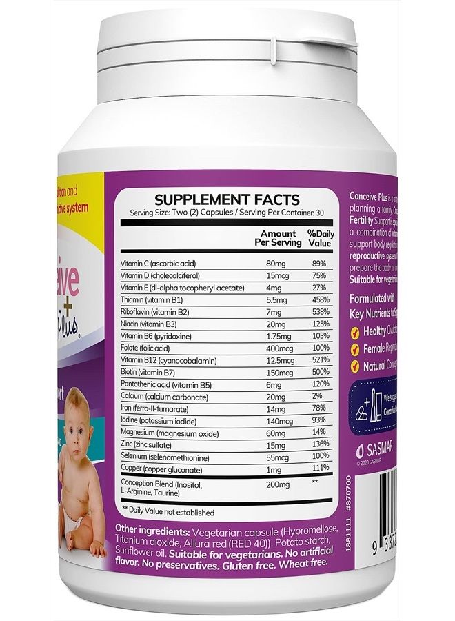 Conceive Plus Womens Fertility Support - Fertility Supplements For Women, Prenatal Vitamin, 60 Capsules, 30 Day Supply - Image 2