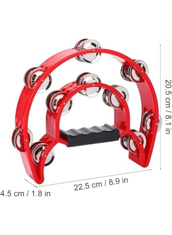 Megarya Half Moon Musical Tambourine Double Row Metal Jingles Hand Held Percussion Drum with Ergonomic Handle Grip (Red) - Image 2