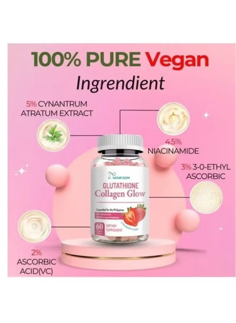 Nature Glow Glutathione Collagen Glow Gummies - Strawberry Flavor - 60 Vegan Pieces - Skin Support, Anti-Aging, Brightening, Vitamin C & E - Image 6