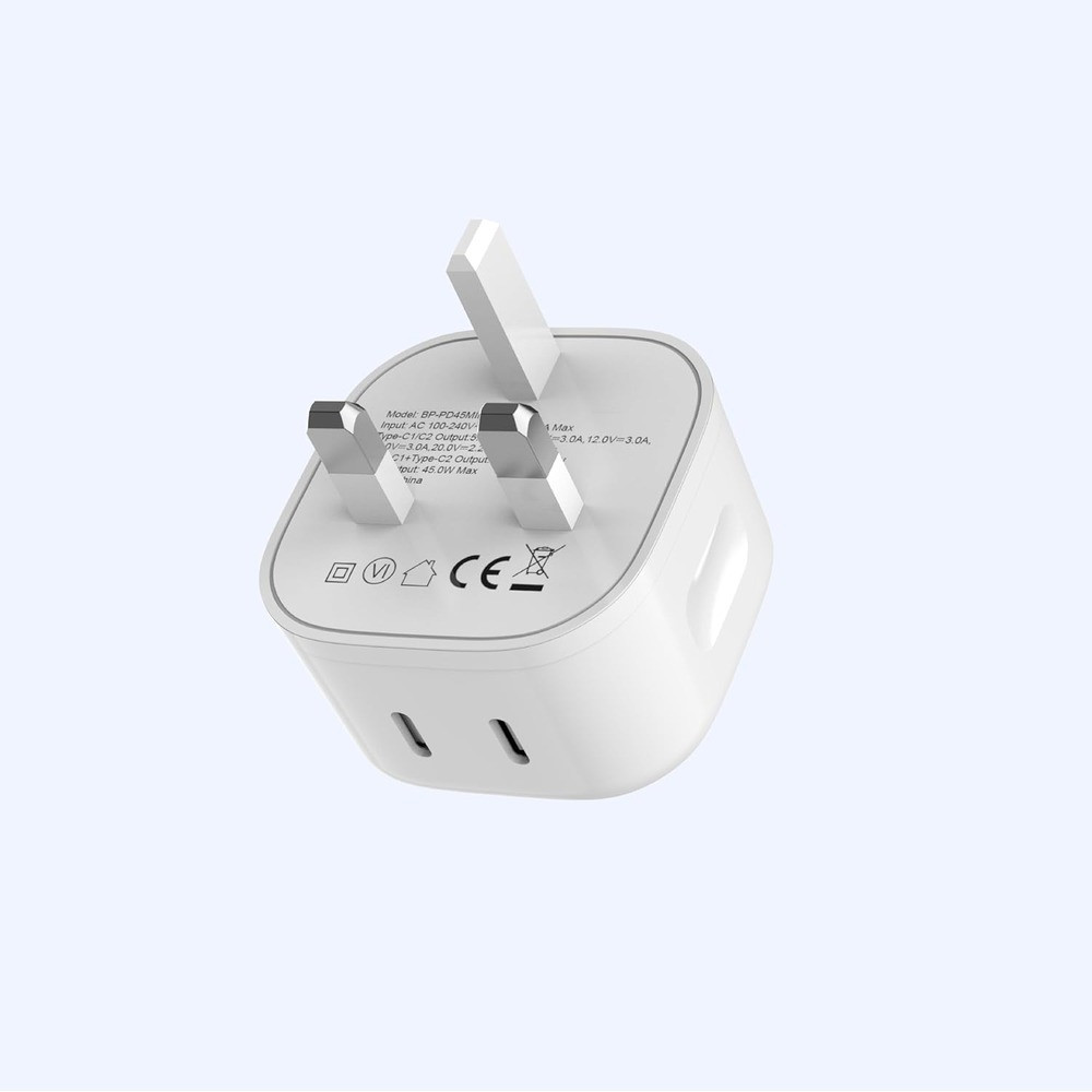 Blupebble 45W Dual-Port PD GaN Fast Charger - White - BP-PD45GANUK-WH - Image 2