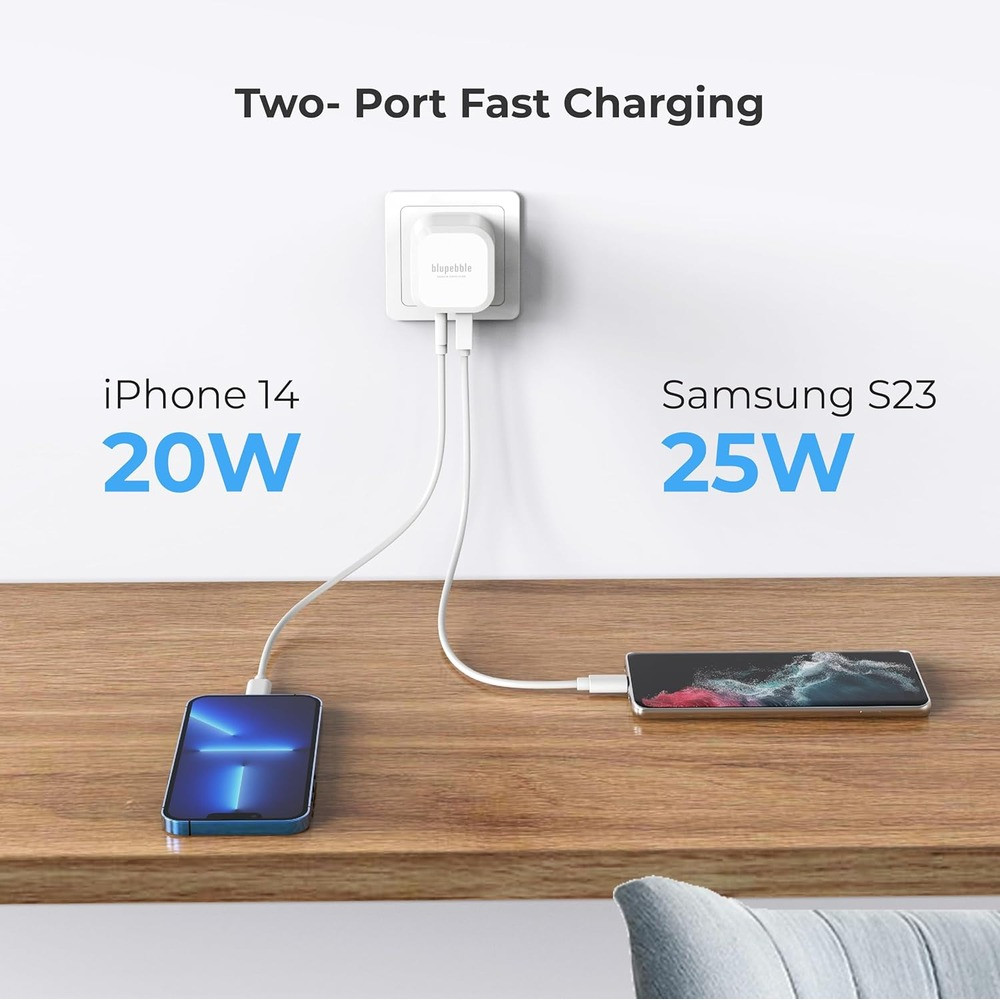 Blupebble 45W Dual-Port PD GaN Fast Charger - White - BP-PD45GANUK-WH - Image 3