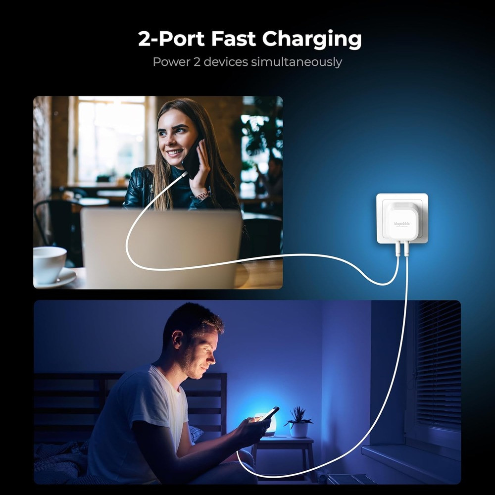 Blupebble 45W Dual-Port PD GaN Fast Charger - White - BP-PD45GANUK-WH - Image 4