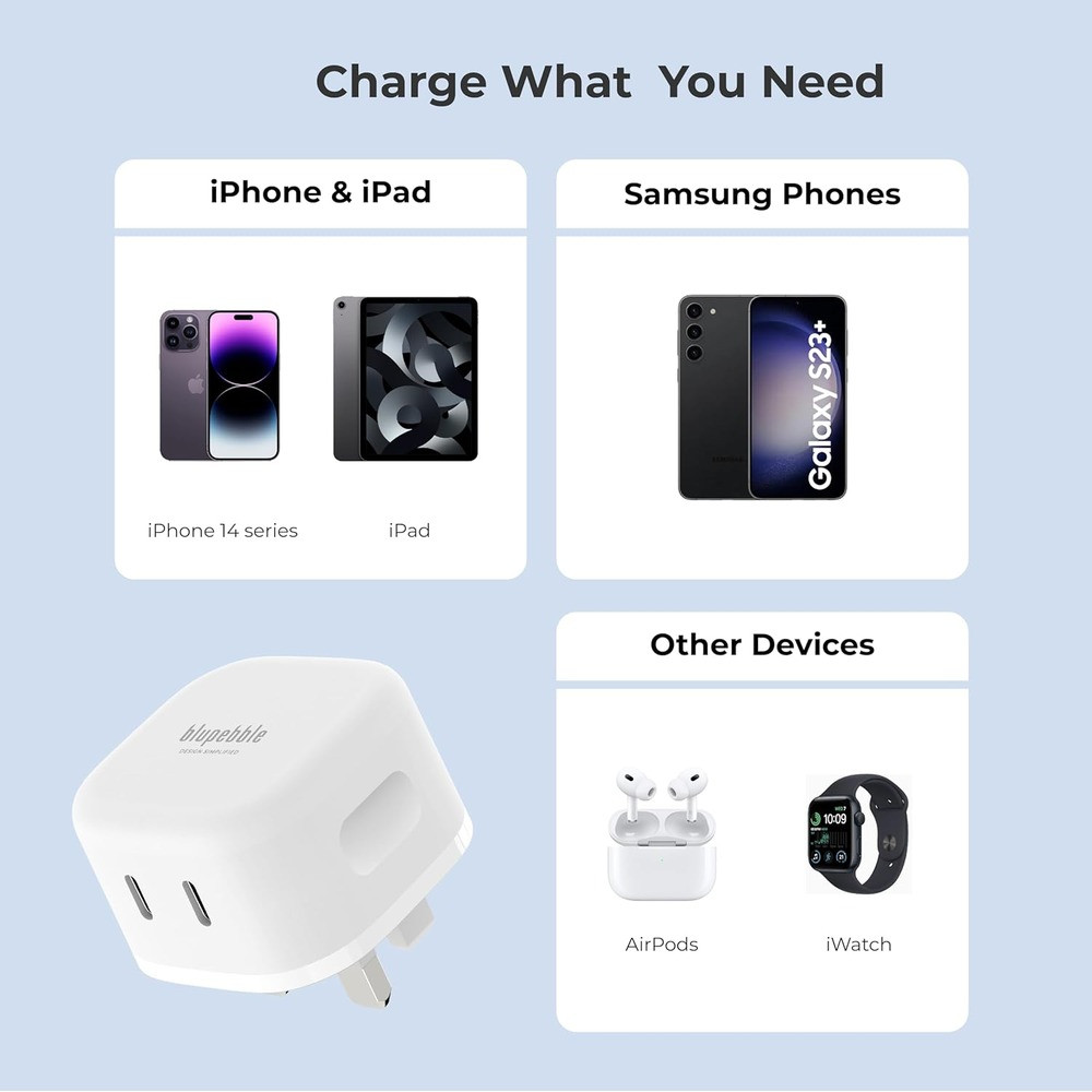 Blupebble 45W Dual-Port PD GaN Fast Charger - White - BP-PD45GANUK-WH - Image 5