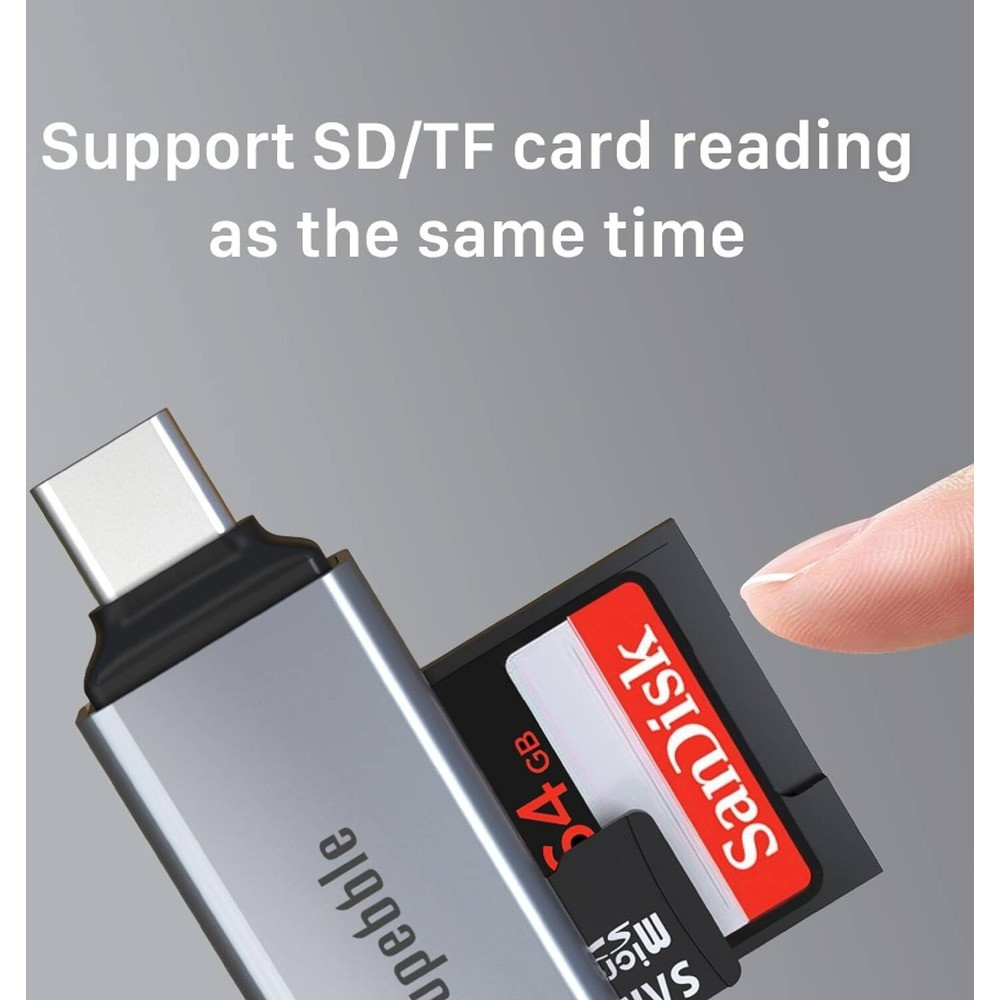 Blupebble 2-in-1 USB-A & USB-C Card Reader with TF SD Card Support - Gray - BP-SDTFRDR-GY - Image 4