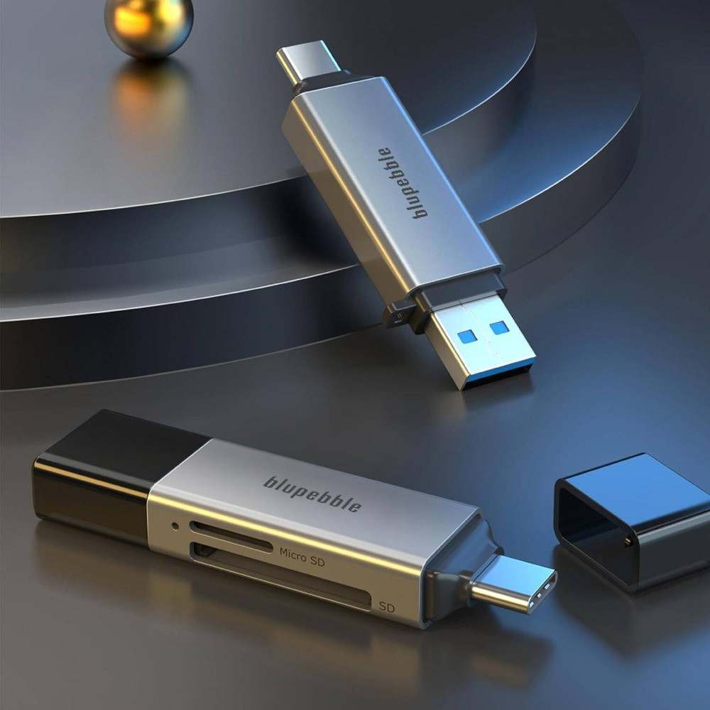 Blupebble 2-in-1 USB-A & USB-C Card Reader with TF SD Card Support - Gray - BP-SDTFRDR-GY - Image 5