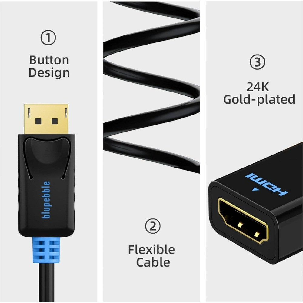 Blupebble DisplayPort to HDMI Adapter - Black - BP-AV586-01G4KB02-BK - Image 5