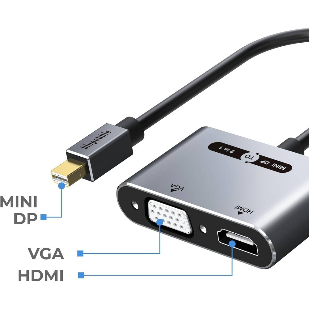 Blupebble Mini DisplayPort to HDMI & VGA 2-in-1 Adapter - Space Gray - BP-AV589-08GW0.2-SG - Image 3