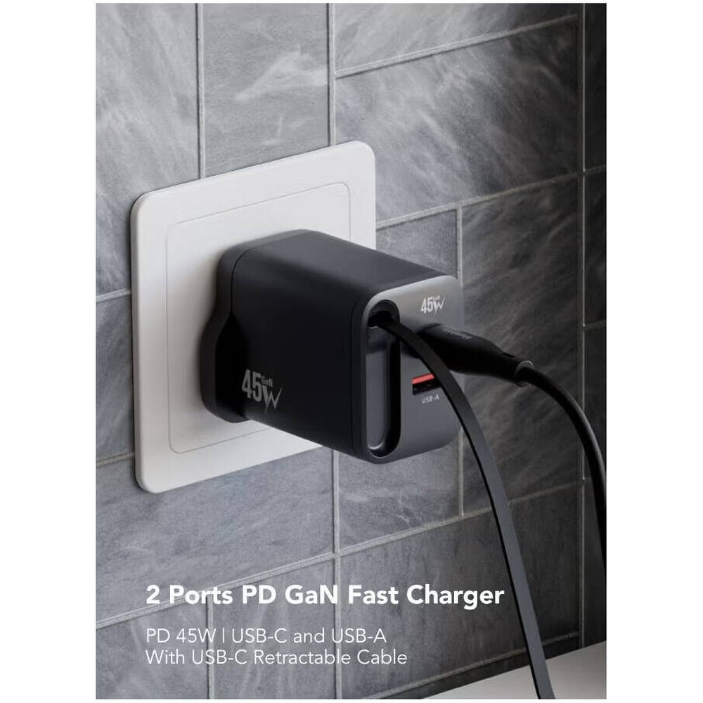 Blupebble PowerCore 45W Dual-Port PD GaN Fast Charger - Black - BP-PD45GANRC-BK - Image 4