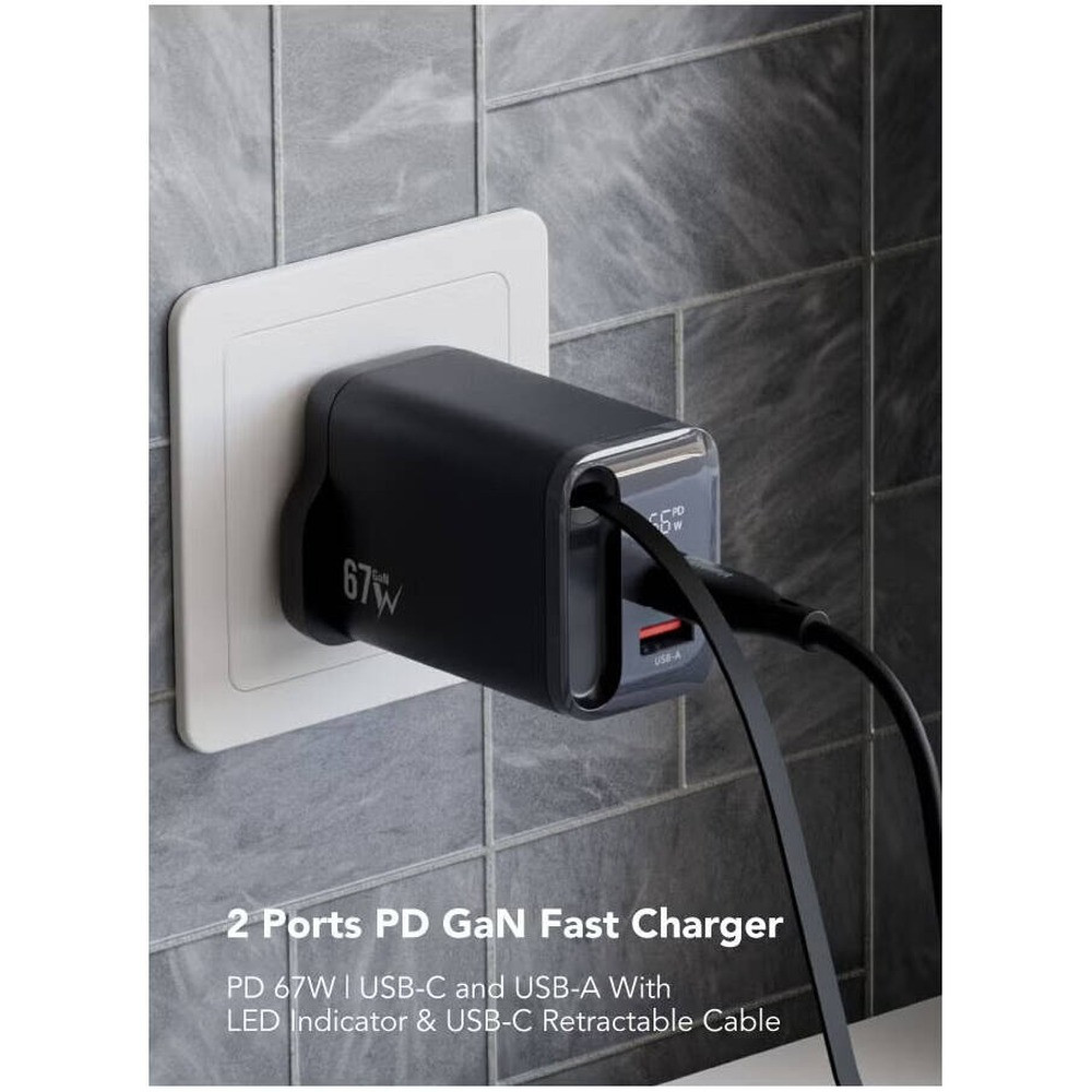 Blupebble PowerCore 67W Dual-Port PD GaN Fast Charger with LED Indicator - Black - BP-PD67GANRC-BK - Image 4