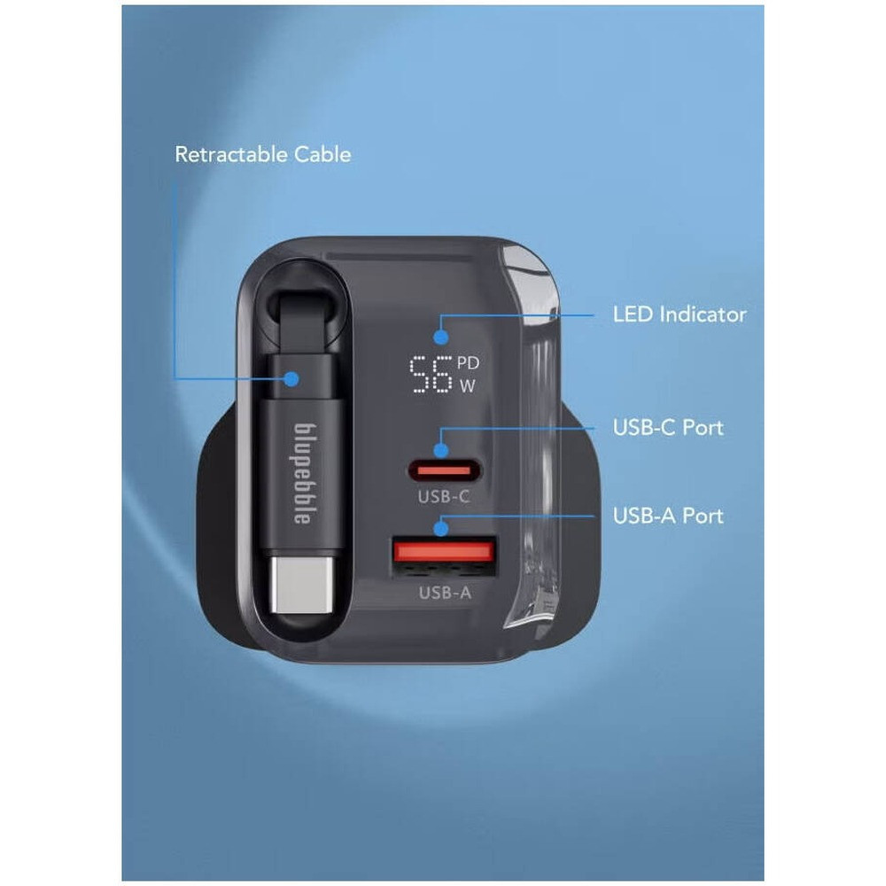 Blupebble PowerCore 67W Dual-Port PD GaN Fast Charger with LED Indicator - Black - BP-PD67GANRC-BK - Image 3
