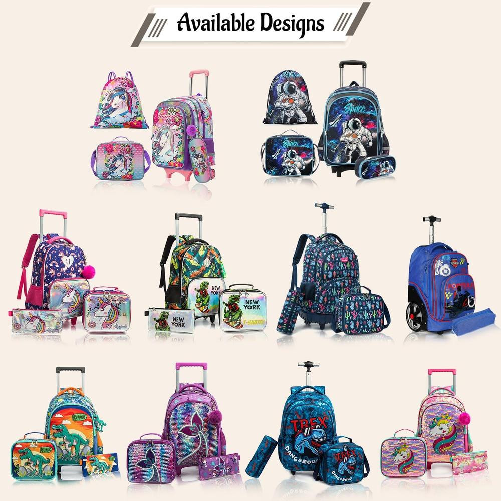 Eazy Kids - 16Inch Set of 3 Trolley School Bag Lunch Bag And Pencil Case Unicorn