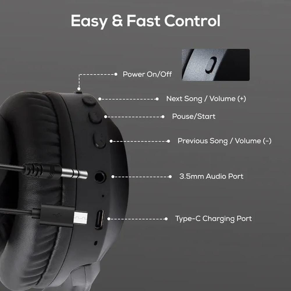 Eazy Kids Bluetooth 5.4 Wireless Headset - Black - EZ-BTHS-BK