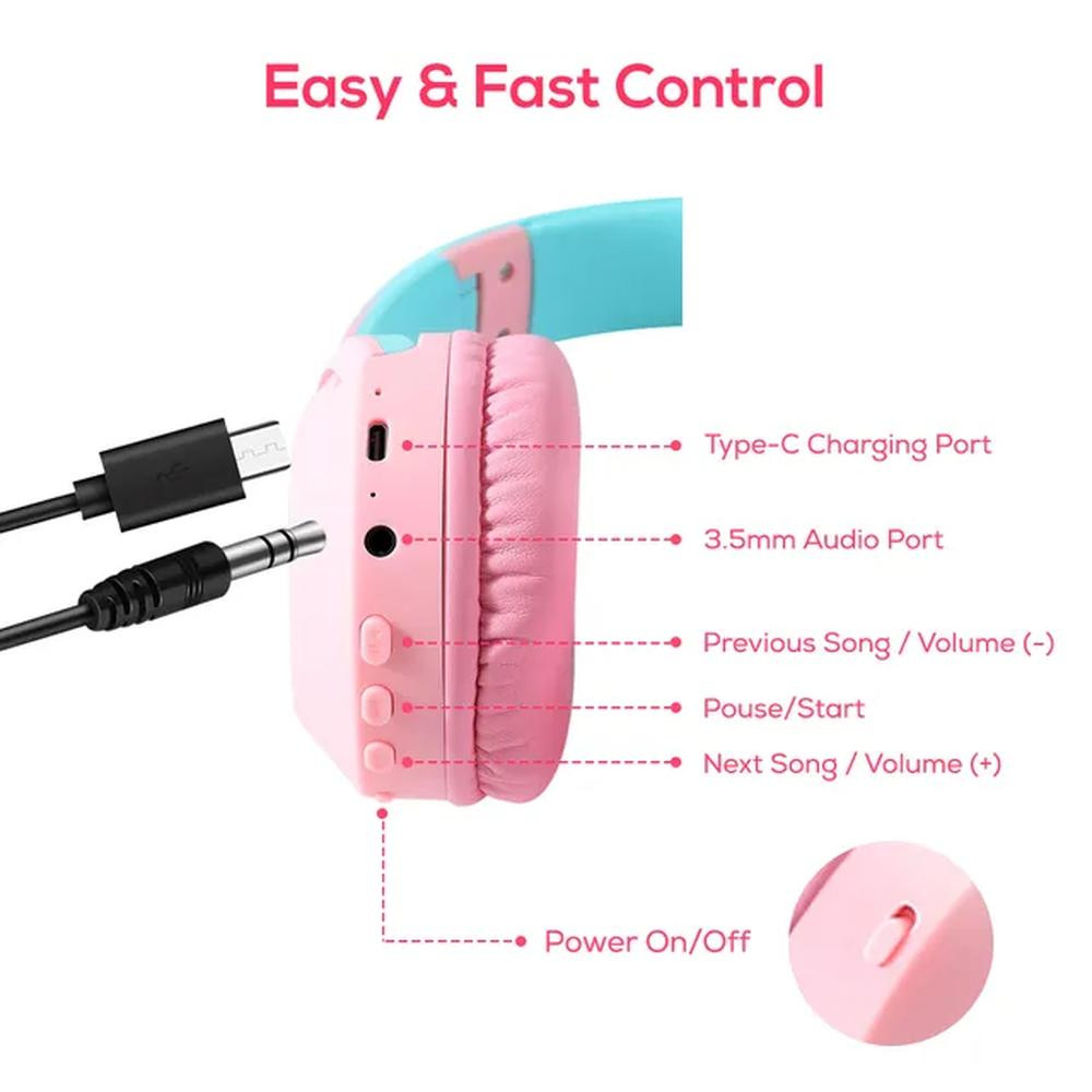 Eazy Kids Bluetooth 5.4 Wireless Headset - Pink - EZ-BTHS-PI